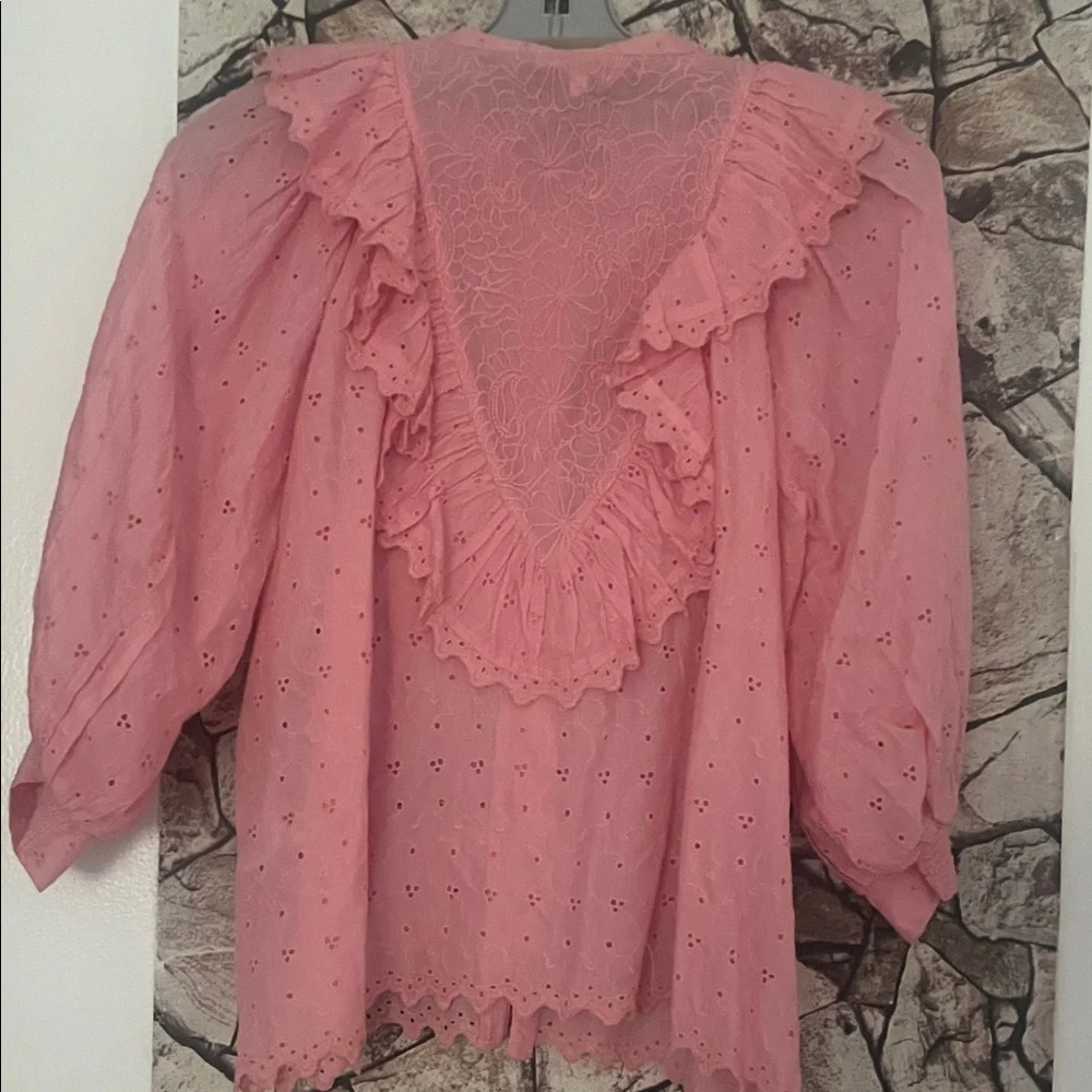 Pink Ruffled Blouse with Button Front - Picture 5 of 6